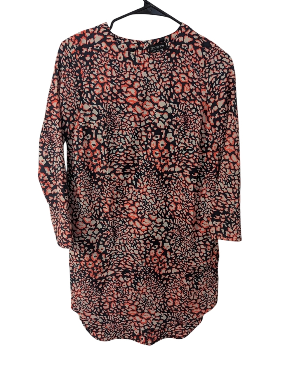 Topshop ,Black and Coral Abstract Animal-Print Tunic,Size 4